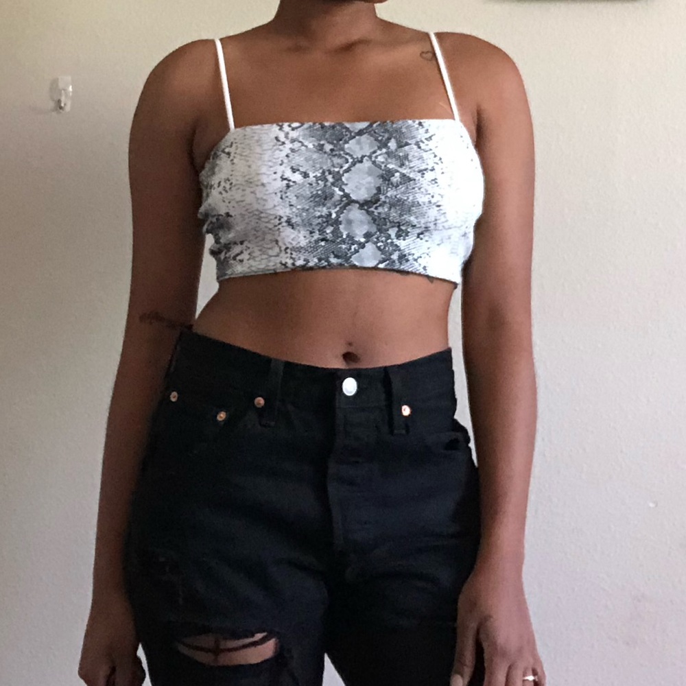 White/Black snake skinned crop top